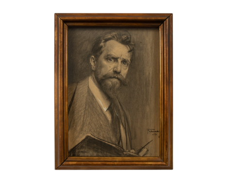 Ludwig Fahrenkrog (1867 - 1952) Selbstbildnis (A self-portrait of the artist) (1917) Charcoal on paper Signed and dated, lowe
