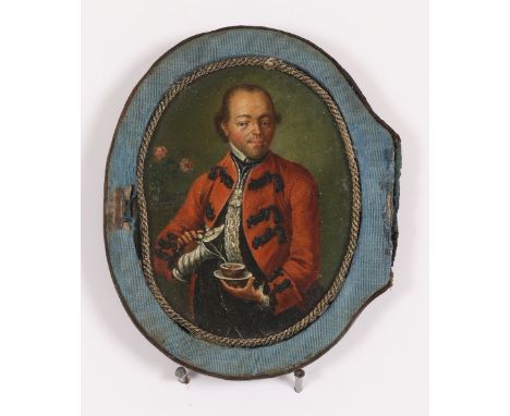 German School 18th Century A Portrait of a Young Man Taking CoffeeÂ&nbsp; Oil on copper In original leather caseÂ&nbsp; Dated