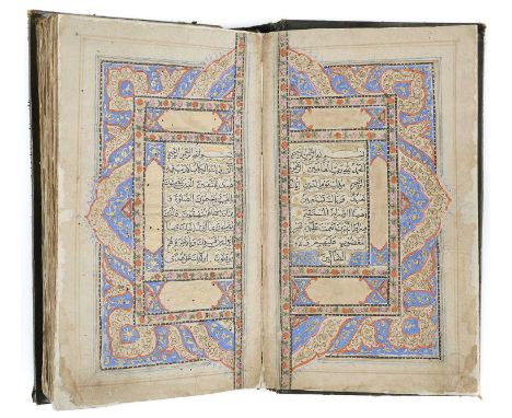 AN ILLUMINATED QUR'AN, KASHMIR, 19TH CENTURY a manuscript in Arabic, an opeing double page decorated in gold and colour, the 