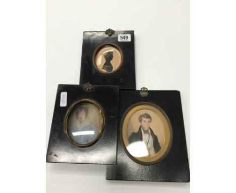 A Georgian oval miniature portrait on ivory of Elisabeth Collis nee Appletree wife of J Edward Nixon, 1793 - 1836 together wi