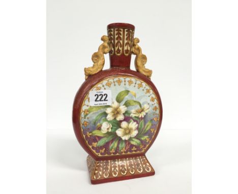 A Howell and James 1885 art pottery exhibition Mintons design moon flask bottle shaped vase decorated with a branch of summer