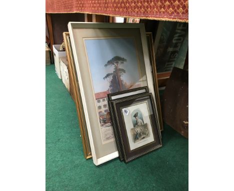 M. Martino: Framed and glazed watercolour; Italian Villages by large Fountain with cart in foreground and houses and trees be