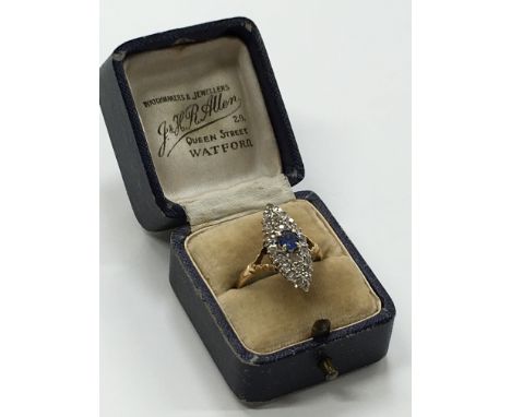 A Victorian diamond and sapphire marquise ring.
(R1)
