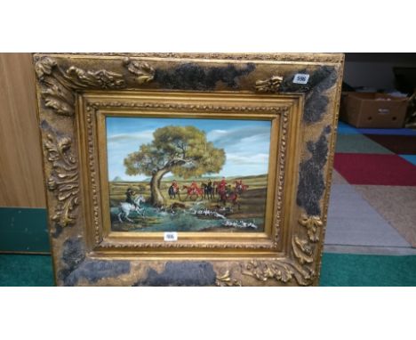 A gilt framed oil on board: Hunting Scene.