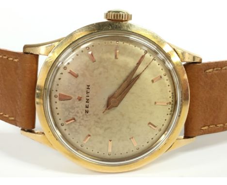 A gentleman's gold plated cased Zenith wristwatch, Champagne dial with gold coloured dagger hands, baton numerals, Model No. 