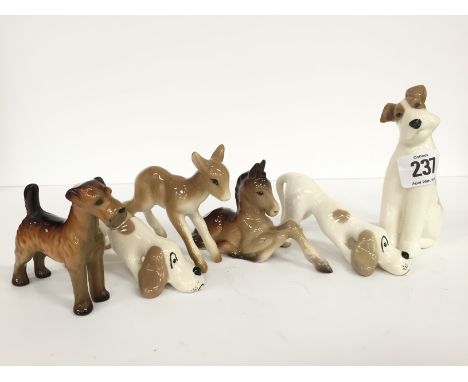 Six various  W R Midwinter china animal studies: dogs, fawn and horse