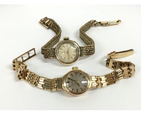 A ladies' 9 carat gold cased Bulova wristwatch on 9 carat gold strap together with a ladies' Tudor Rolex gold plated cased wr