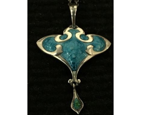 An Art Nouveau design enamelled necklace on chain by Smith & Ewen.
