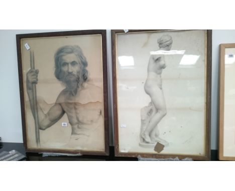 A pencil sketch by Val Havers Morgan together with a similar pencil sketch of Venus and one of an old man.