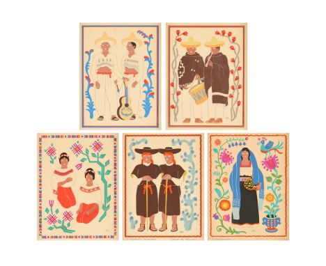 Carlos Merida (Mexican/Guatemalan, 1891-1985). Group of five silkscreen prints on paper from the "Trajes Regionales Mexicanos