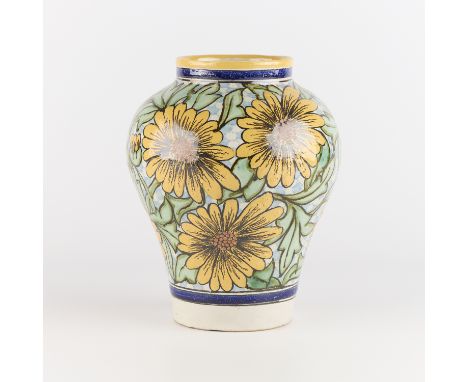 Casa Rugerio, Puebla. Mexican folk art Talavera pottery jar vase converted into a lamp base, with drilled hole for electrical