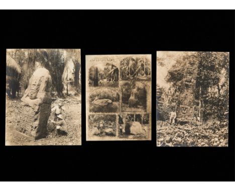 Group of three vintage archaeological Guatemalan photographs. Depicting ancient ruins. All inkstamped "Tropofot, Bolanos & Ka