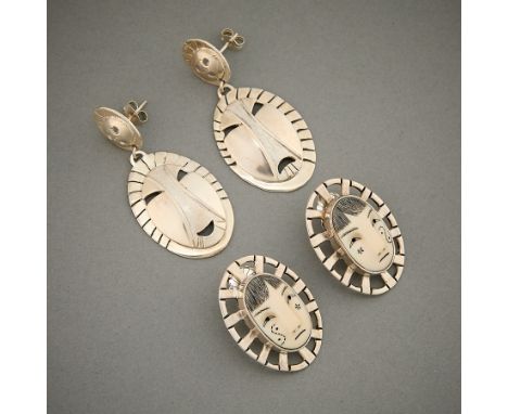 Two pairs of Denise Wallace (Chugach-Sugpiaq, b. 1957) sterling earrings, including:One pair of sterling silver post earrings