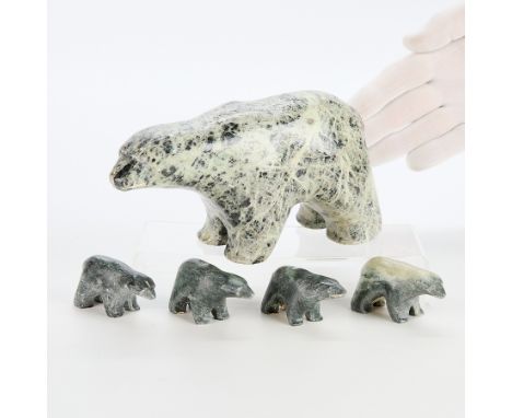 Ben Saclamana (Inupiak (King island), b. 1934). Five stone carvings of bears, including one large carving of a polar bear in 