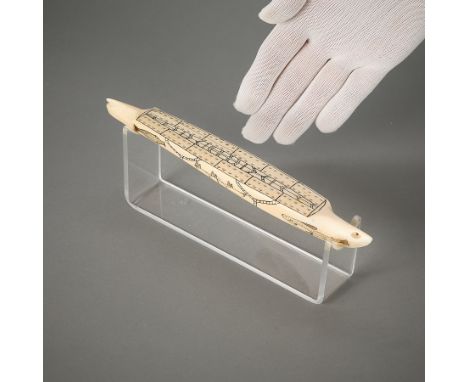 Alaskan Inupiaq Nunivak Island carved walrus cribbage board with fine incised details of seals, walruses, fish, hare, and hun