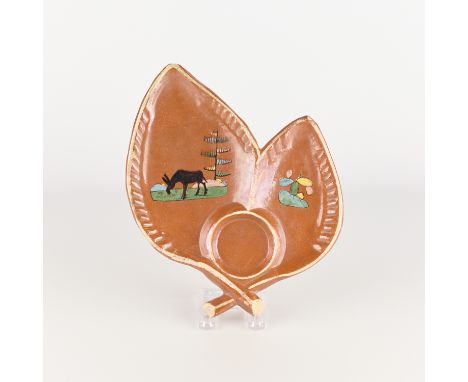 Vintage Mexican folk art "Tlaquepaque" red ware tourist pottery saucer tray or serving plate of a rare form resembling two la
