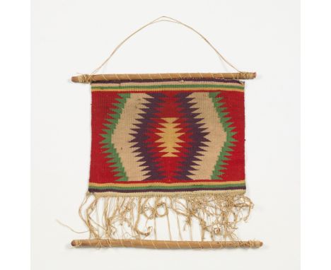 Dine Navajo Native American Germantown wool loom model sampler weaving, late 19th to early 20th century. The central field wi
