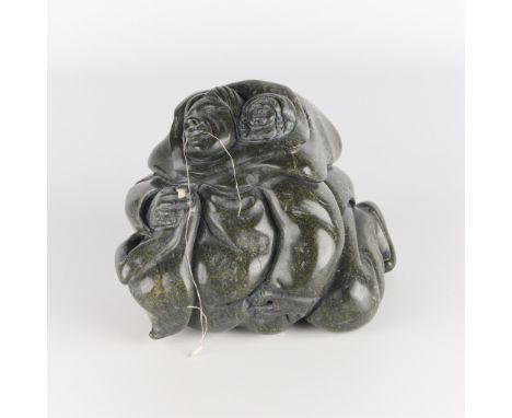 Silas Kayakjuak (Inuit (Sanirajak / Hall Beach), 1956-2024). Large carved soapstone sculpture of a mother sewing a parka, the