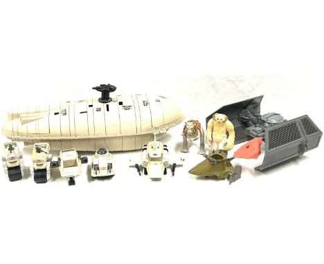 Selection of vintage Star Wars Vehicles and Creatures including Rebel Transport, Tauntaun, MCL-3, MTV-7 x 2, ISP-6, One-Man S