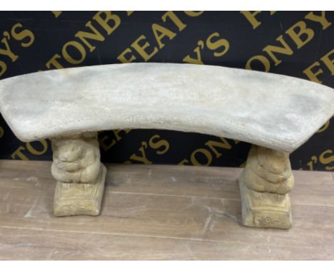 Concrete curved garden bench with twin legs support - squirrel design