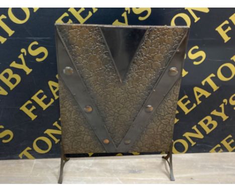 Vintage metal copper effect fire screen with unusual leaf design