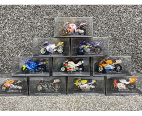 Total of ten model Super-bikes all in original display cases including Yamaha YZR500 &amp; Suzuki GSV-R