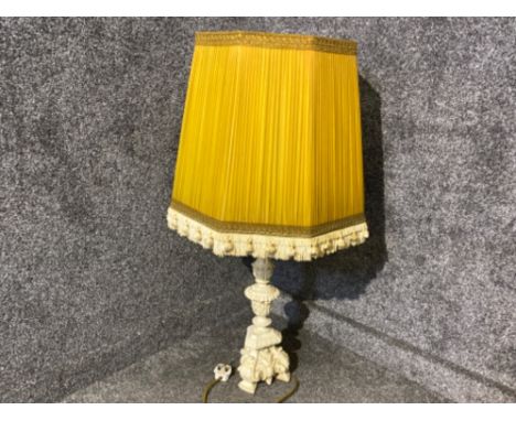 Large cream resin based table lamp &amp; fringed shade