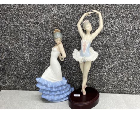 Lladro figure 5815 - in full relave, with wooden base together with a Nao by Lladro female dancer figurine