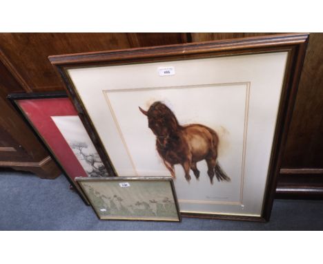 Lydia Kiernan: A signed limited edition print of a horse, no. 179/500, together with two equestrian prints