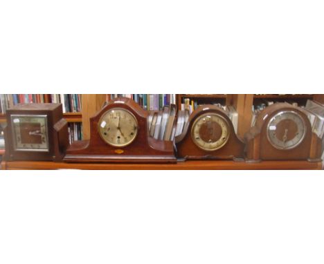 An Edwardian mantel clock and three others similar (4)