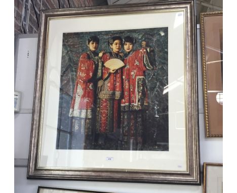 Di Li Feng: Mountains and Rivers, a study of three Chinese women, signed and no. 46/195, coloured print