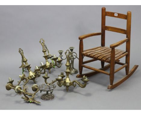 A child’s wooden rocking chair; together with six various light fittings; &amp; sundry other items.