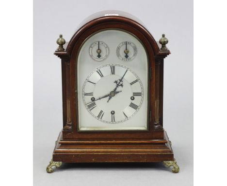 A 1930’s bracket clock with silvered-metal dial, chiming movement, &amp; in oak domed-top case, 14¼” high.