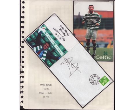 Football Celtic Craig Burley signed 1997 transfer from Chelsea cover display. Set on descriptive A4 page with corner mounts, 