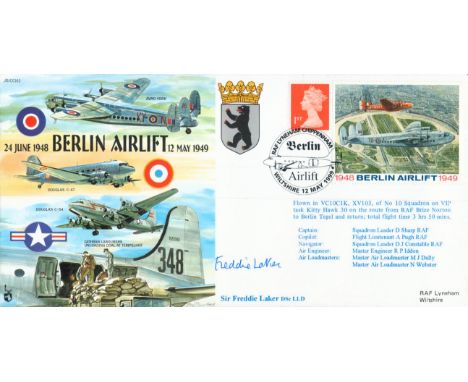 Aviation pioneer Sir Freddie Laker DSC signed scarce 1999 Berlin Airlift RAF flown cover. Sir Frederick Alfred Laker (6 Augus