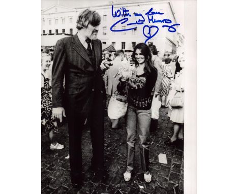 Caroline Munro James Bond actress signed 10 x 8 inch b/w photo with Richard Kiel Jaws. English actress, model and singer know