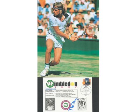 Tennis Legend Bjorn Borg signed 1997 Australian Wimbledon tennis FDC plus 10 x 8 colour unsigned action photo. Swedish former