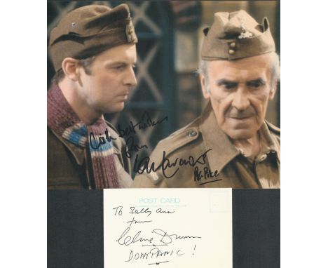 Dads Army Clive Dunn signed card inscribes Don't Panic and 10 x 8 inch colour photo signed by Ian Lavender as Private Pike. G