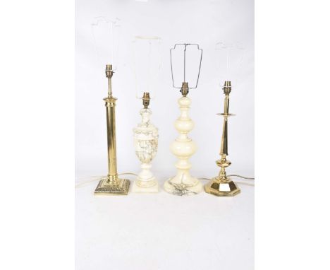 Four decorative table lampsTo include a knopped marble column lamp, an Italian marble affect urn shaped table lamp, a gilt me