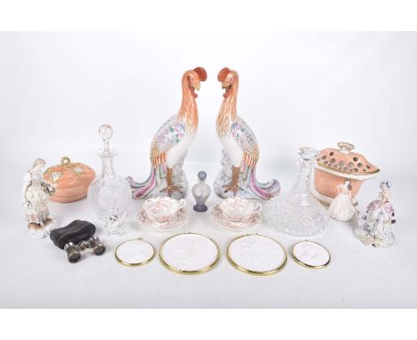 A collection of decorative ceramics and glasswareTo include a cut glass ships decanter, a bottle shaped decanter, two contine