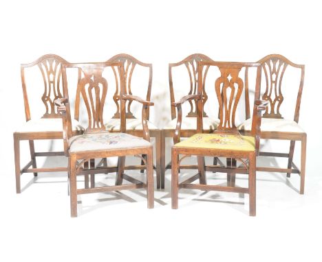 A set of four mahogany Chippendale style dining chairs, 20th Century and a pair of 19th Century elbow chairsThe dining chairs