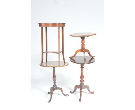 Four assorted mahogany tablesTo include an Edwardian kidney shaped occasional table, circular Georgian mahogany tripod table 