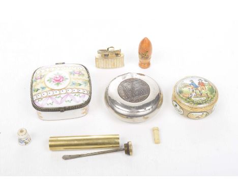 Various miniature collectable'sTo include Halcyon Days enamel box, an early 20th Century ceramic hinged box with a gilt metal