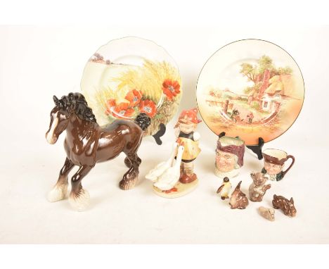 Decorative ceramics and ornamentsTo include a Beswick Bay Shire horse, a Beswick figure of a Hummel style figure, Royal Doult