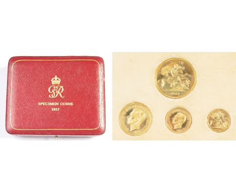 A cased gold proof George VI Coronation specimen set dated 1937Comprising five pounds down to half sovereign. (4)   CONDITION