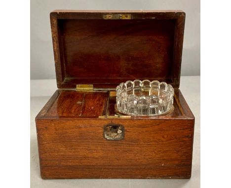 A rosewood tea caddy AF and a wooden cigar or cigarette box 