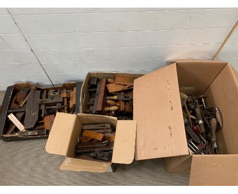 A large selection of vintage tools to include planes etc