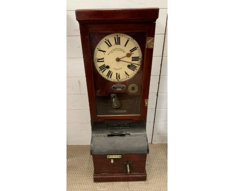 A British time recorder or clocking in clock, in mahogany case 