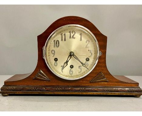 A Mahogany Napoleon Hat eight day mantle clock.