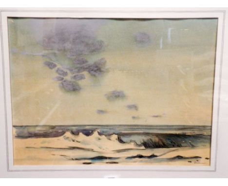 Watercolour sketch of a shoreline signed Bowman, framed and glazed. 32x43cm